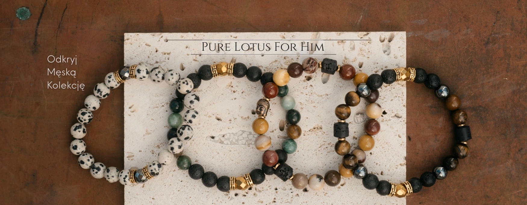 Męskie bransoletki z kamieni naturalnych: jaspis, lawa, tygrysie oko i onyks